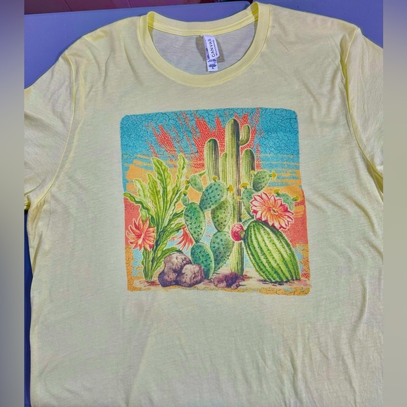 Bella + Canvas Southwest Graphic Design XL T-Shirt Yellow Cactus Retro - Picture 6 of 11